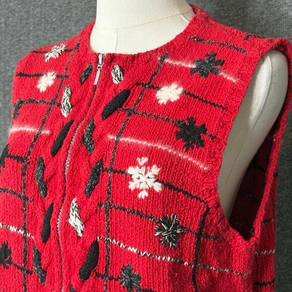 Sigrid Olsen Sport Vintage Embroidered Red Snowflake Zipper Vest Womens Medium - Picture 4 of 12